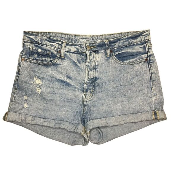 Old Navy Women’s 14 Cuffed Boyfriend Jean Shorts Button Fly Distressed Denim - Picture 1 of 6